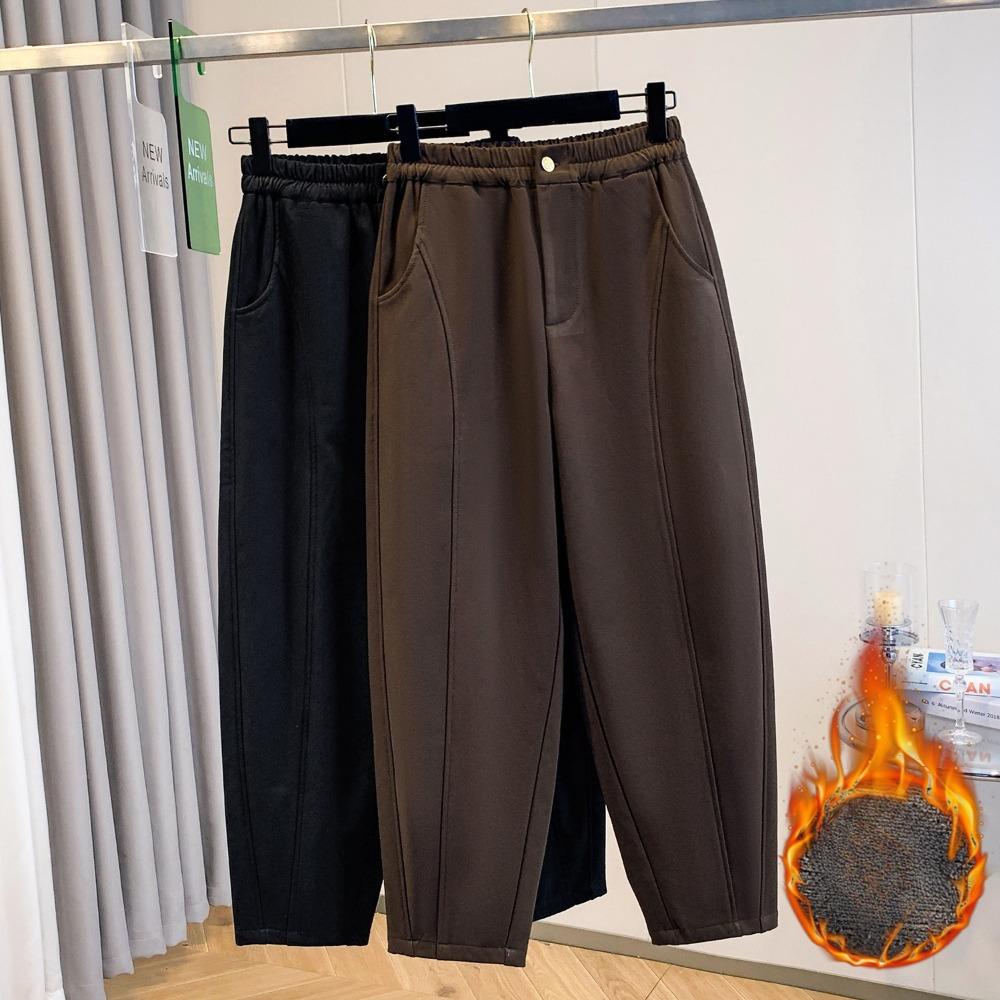 DIMANAF 2025 Autumn Winter Women Plus Size Pants Casual Lady Long Pants Thick Flocking Oversized Loose Bottoms