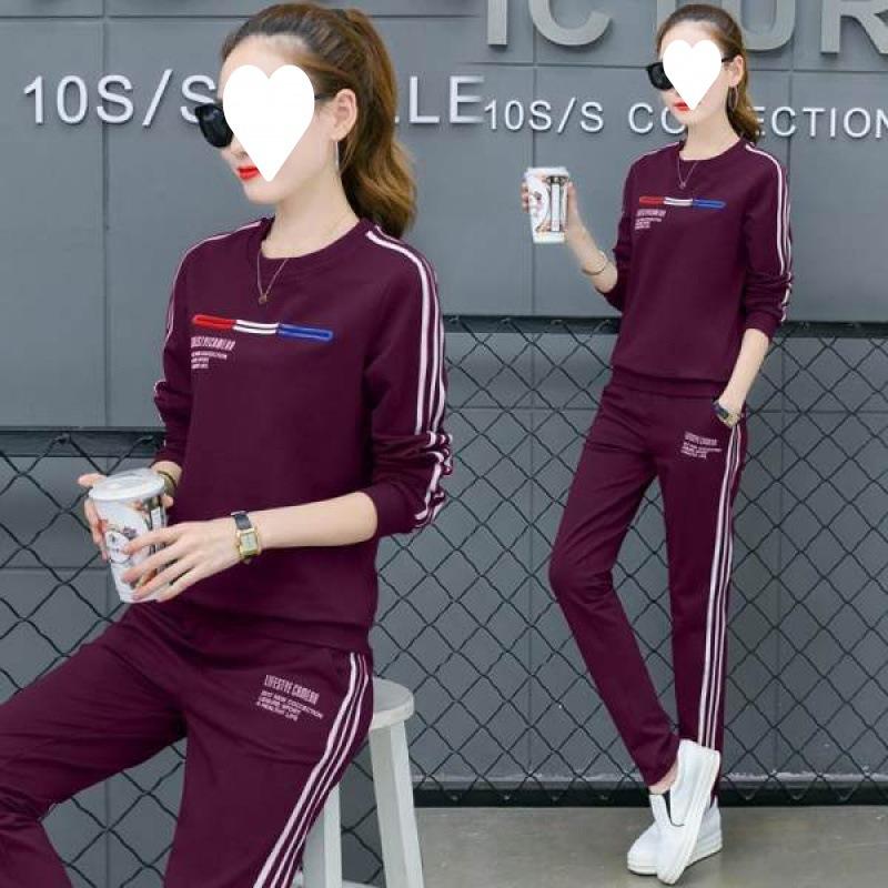 Spring and Autumn Korean-style Sportswear Printed Fashionable Casual Suit for Women, Long-sleeved Long Pants Two-piece Set