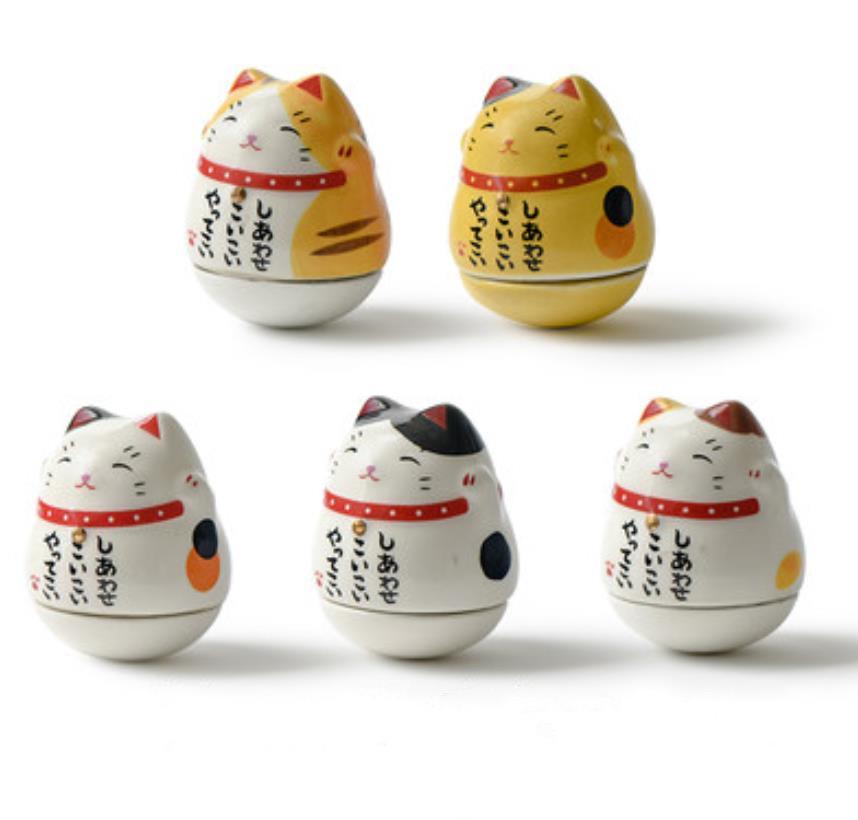 

Набор из 5 японских мини-статуэток кошек удачи – керамические настольные украшения в виде кошки Дарума 5pcs