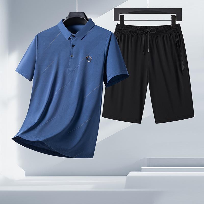 Men's Summer Ice Silk Polo & Shorts Set - Business Casual Two-Piece
