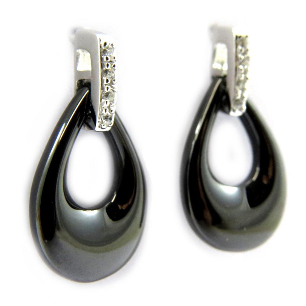 Les Trésors De Lily [L6686] - Silberohrringe 'Sissi' aus schwarzem Silber (Keramik) rhodiniert - 16x10 mm
