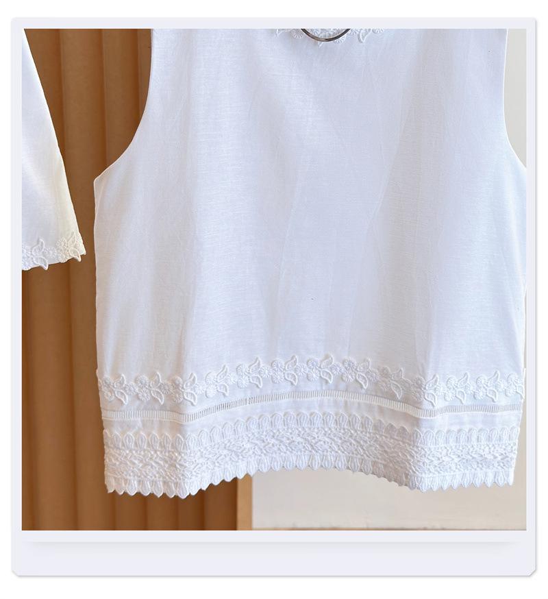 Summer 2025 Women's Chinese Style White Lace Cotton Linen Vest & Shorts Set