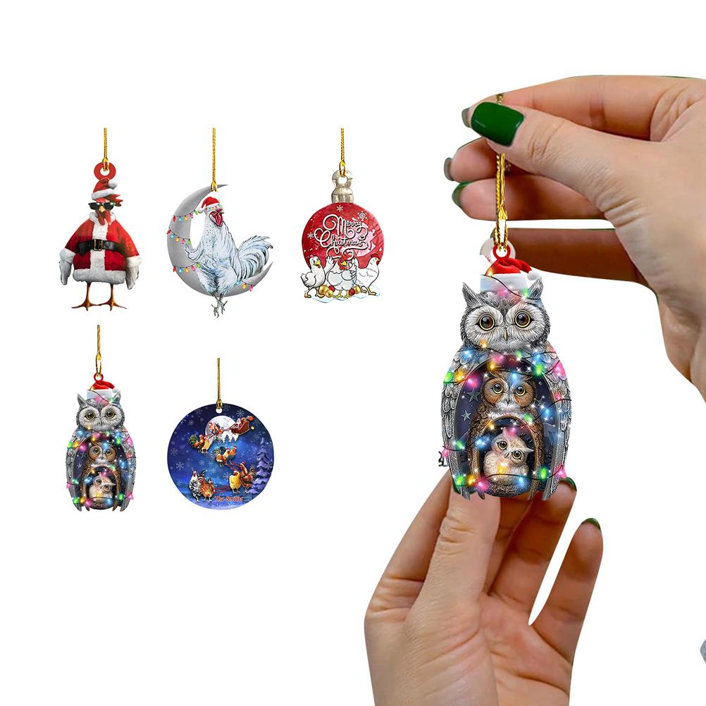 Christmas Pendant Chicken with Hat Scarf Christmas Tree Hanging Ornament Holiday Party Decoration