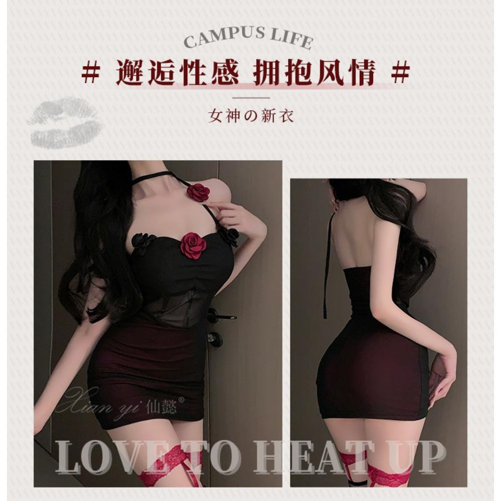 Xianyi Erotic Underwear Pure Flirting Abstinence Pajamas Three-dimensional Flower Sexy Perspective Hip Skirt Set 328