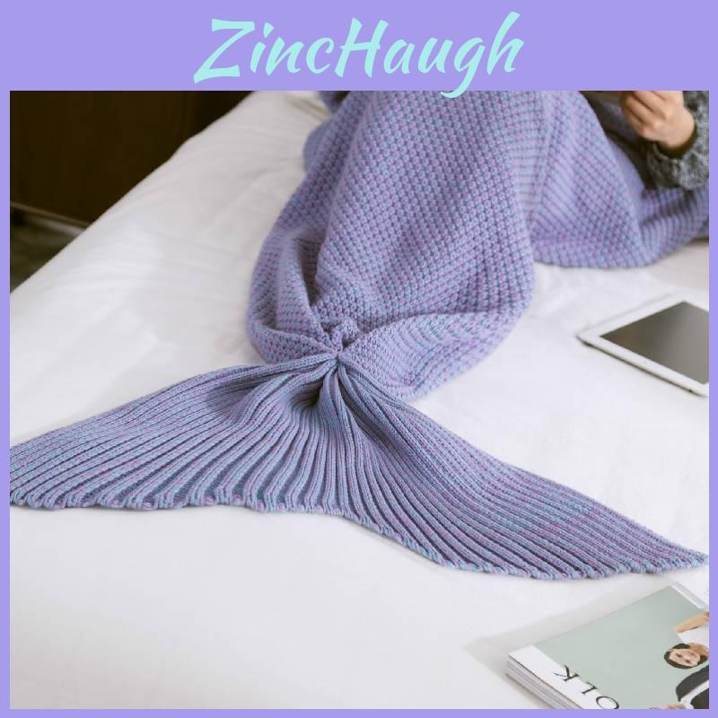 Mermaid Crochet Knit Acrylic Throw Blanket With Grid Pattern For Sofa Decor And Gift Giving