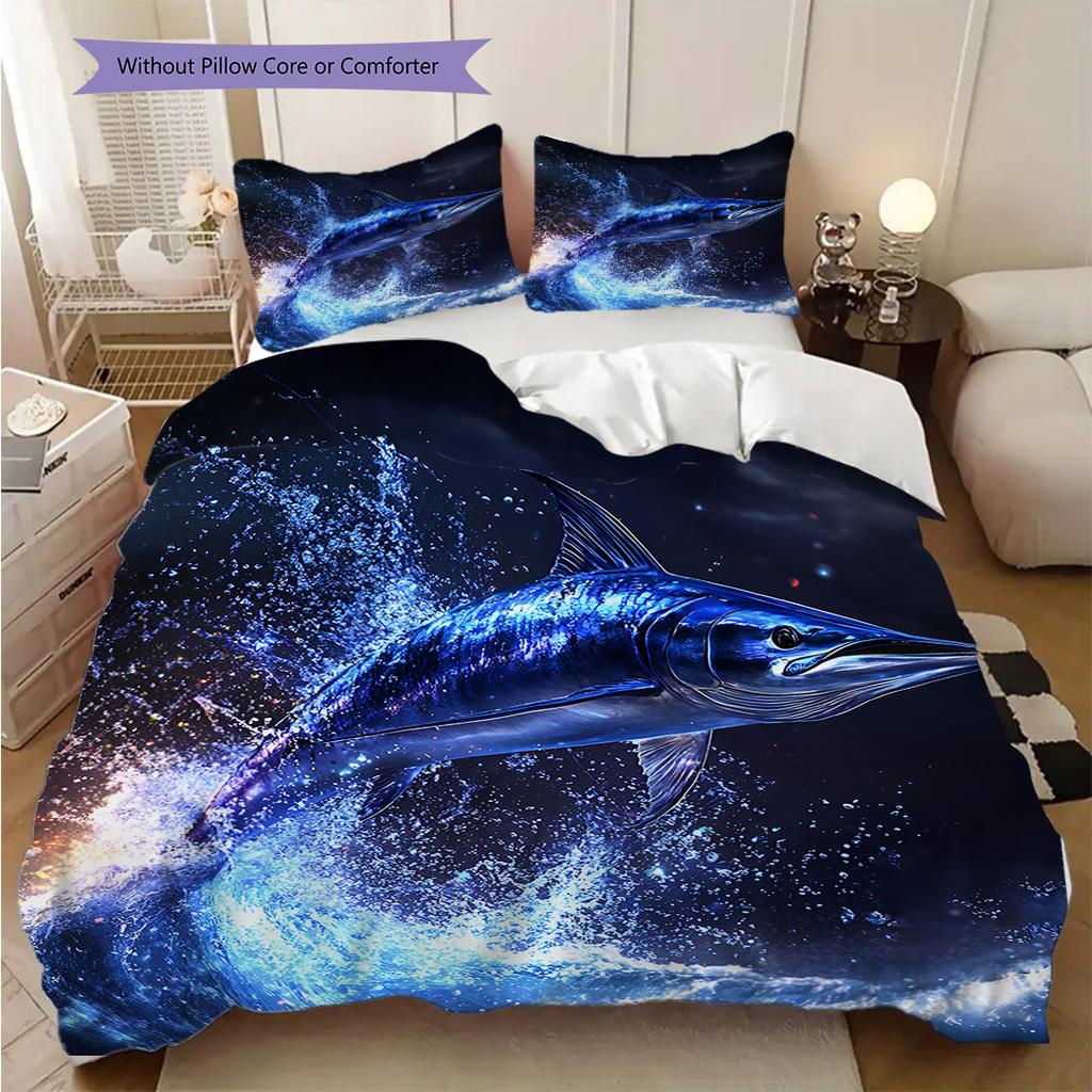 Tuna Pattern Bedding Quilt Set Quilt Cover Pillowcase Home Decoration Birthday Gift (1 * duvet cover + 2 * pillowcase, without core)