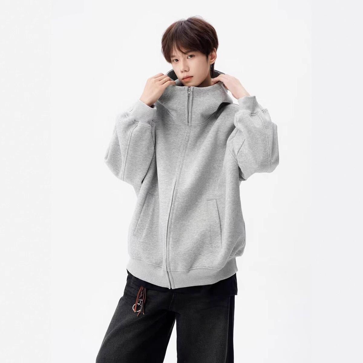 

Trendy American Heavyweight Double Zipper Hoodie Cardigan L сірий колір