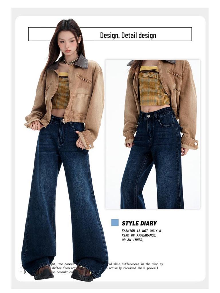 Dam 2025 Höst Retro Vida Ben Låg Midja Lätt Utsvängda Lösa Jeans