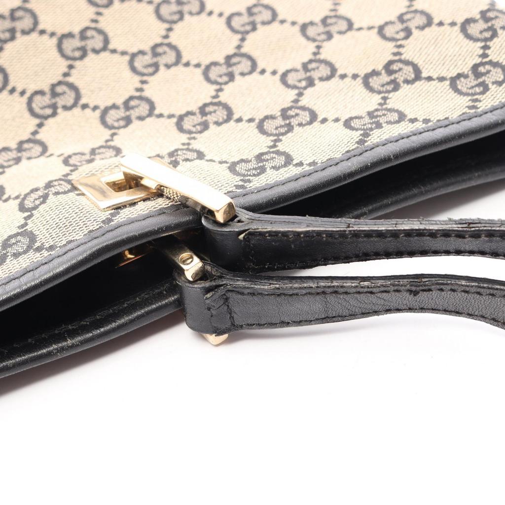 Used GUCCI GG Canvas Tote Bag 0021098 Canvas Leather Beige Black Used Women