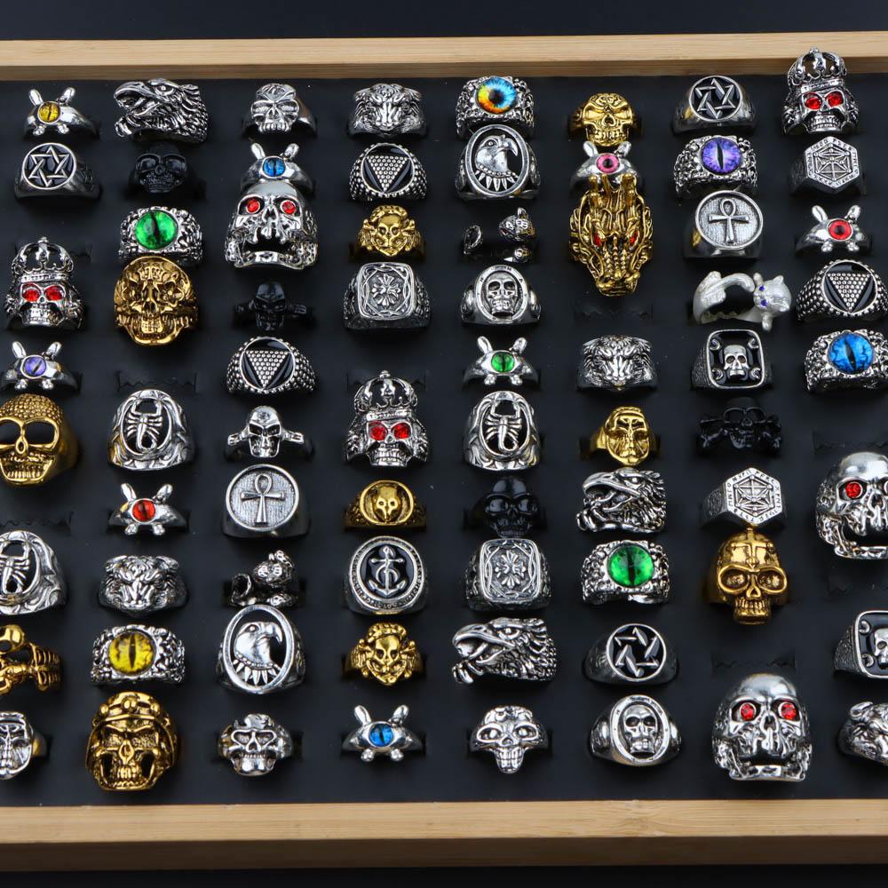 10/20/30Pcs/Lot Fashion Punk Hip Hop Rock Charm Skeleton Owl Geometry Finger Rings For Women Men Jewelry Party Gifts Accessories