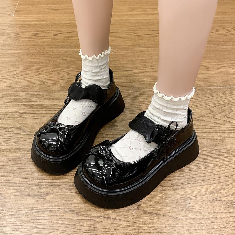 Fashion Bow-Knot Soft Shoes Woman Flats Oxfords Clogs Platform Butterfly Dress Leather Summer New Creepers Mary Janes Butterfly-knot