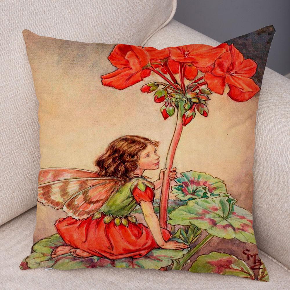 Colorful Fairy Tale World Elves Cushion Cover Decor Cute Cartoon Flower Girl Pillow Case for Sofa Home Polyester Pillowcase