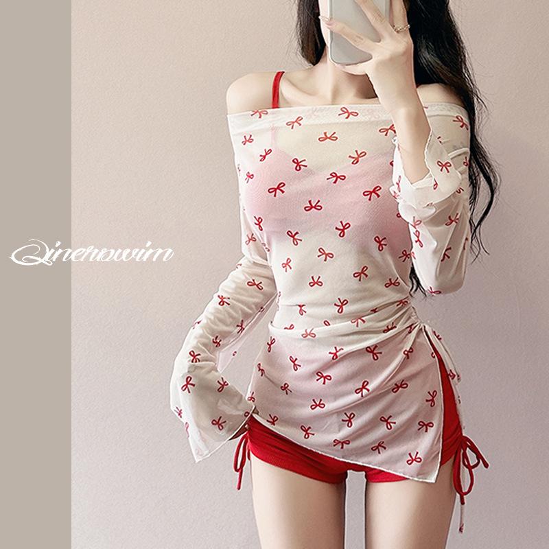 Korean Style Bow Bikini Cover-Up Set for Women – Sun Protection Swimwear