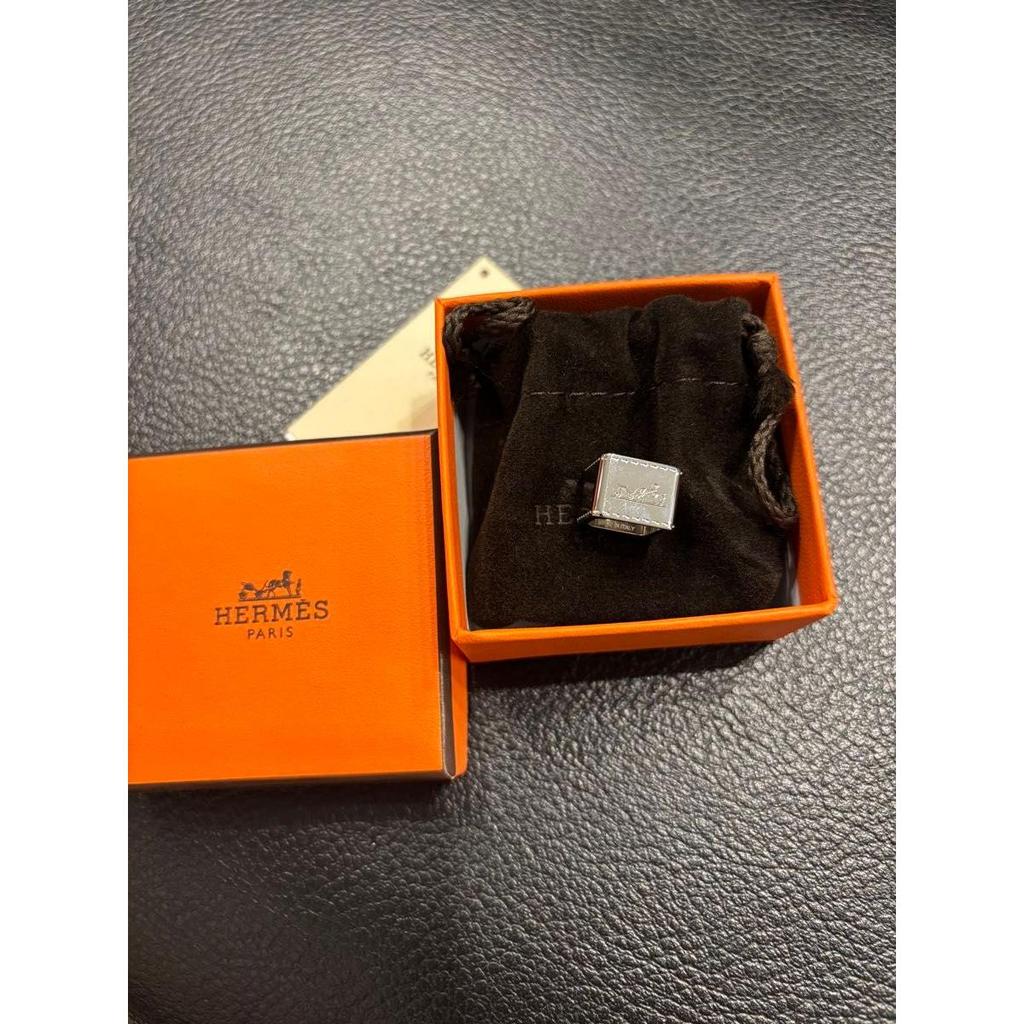 Used HERMES Hermes Scarf Ring Twilly Ring Cube Silver Color With Box