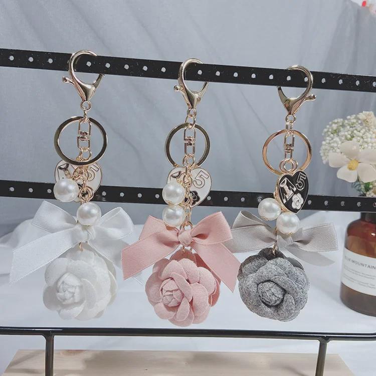 Double-Sided Camellia Pearl Keychain - Korean Fashion Bag Charm