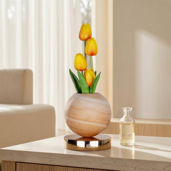 Tulip Planet Night Light Dimmable Touch Lamp with Aromatherapy Diffuser USB Rechargeable Artificial Flower