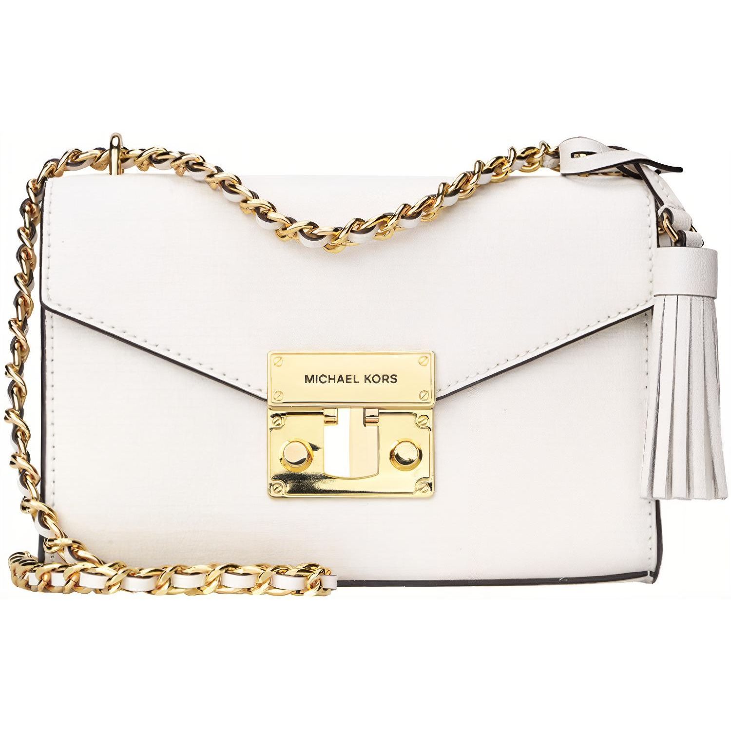 

Michael Kors Rose Chain Tassel Gold Buckle Flap Leather Shoulder Bag Women shoulder bag Pure-White 35T0GXOC1L-085 Basic Set (Bag+Dust Bag)