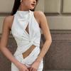 2025 Summer European & American Women's Sleeveless Hollow Sexy Crop Top & Skirt Set