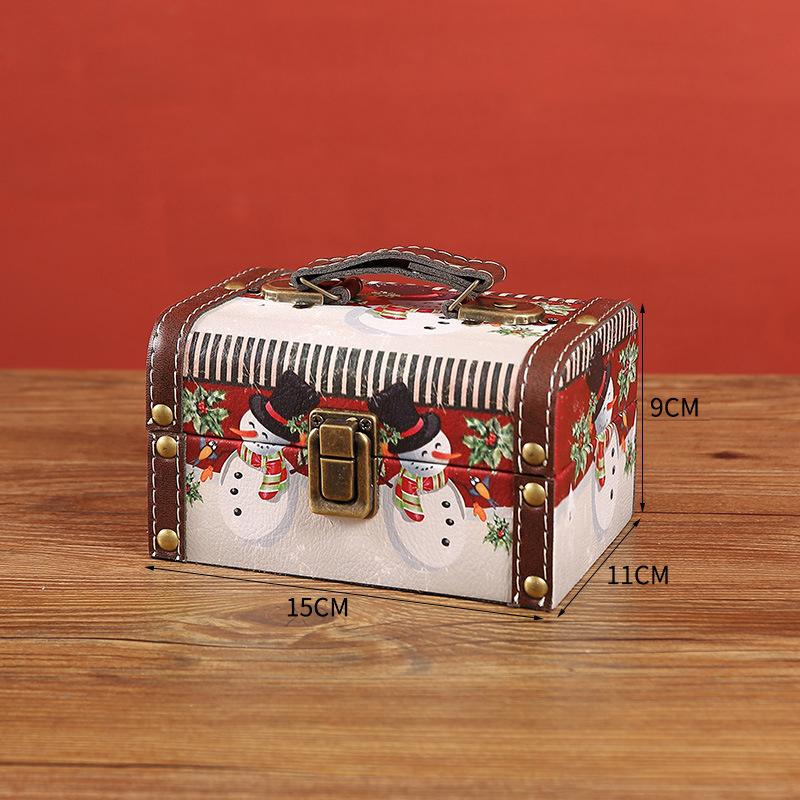 Christmas Candy Box Vintage PU Leather Jewelry Packaging Box With Lock S/M/L Wooden Sundry Treasure Storage Box With Handle