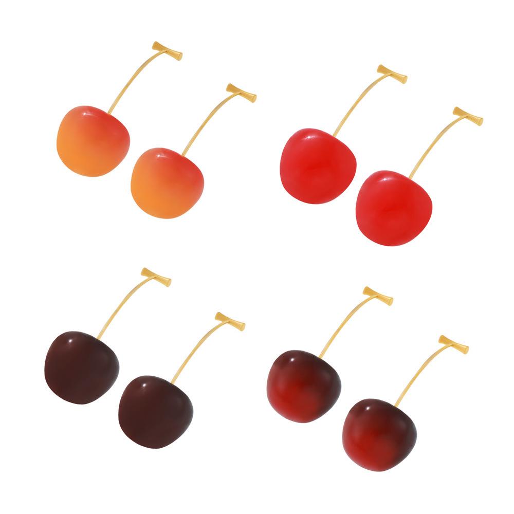 European & American Cherry Resin Stainless Steel Earrings for Women - Trendy & Creative Design