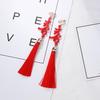 Hanfu-Inspired Red Tassel Clip-On Earrings with Chinese Knot Design