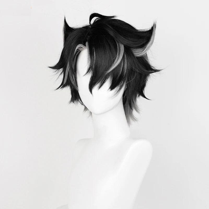 

В наличии Wriothesley парик Game Genshin Impact косплей короткие черные седые волосы Fontaine Wriothesley косплей парик аниме парики + парик шапочка One Size