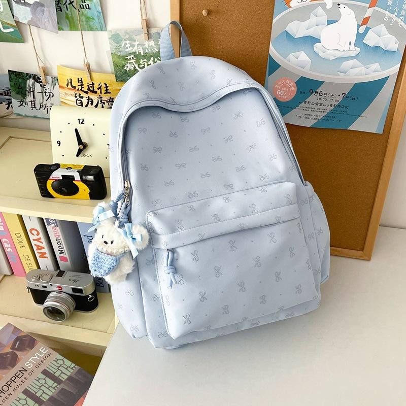 Schoolbag New Small Fresh Bow Backpack Women's Large Capacity Simple Versatile Student School Bag Leisure Travel Backpack