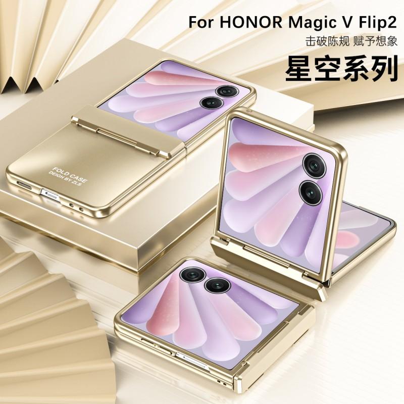 Luxury Electroplated Hinge Cover Honor Magic V Flip 2 Foldable Phone Case Shockproof Scratch Resistant PC Shell