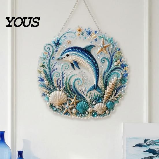 DIY Mosaic Craft for Adults Coastal Faux Pearl Painting Kit, Ocean Theme Art Stress Relief Creative Activity Sparkling Sea Animal Ornament