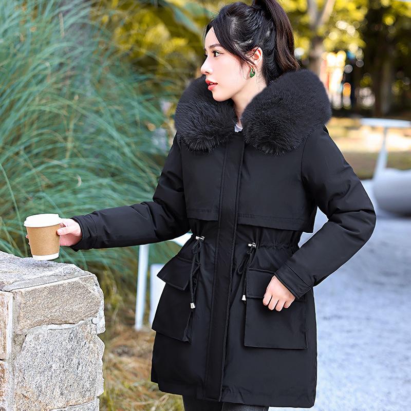 New Winter Parker Removable Wool Collar Cotton Coat Versatile and Slim and Fashionable, One Dress and Three-piece Cotton Jacket for Women