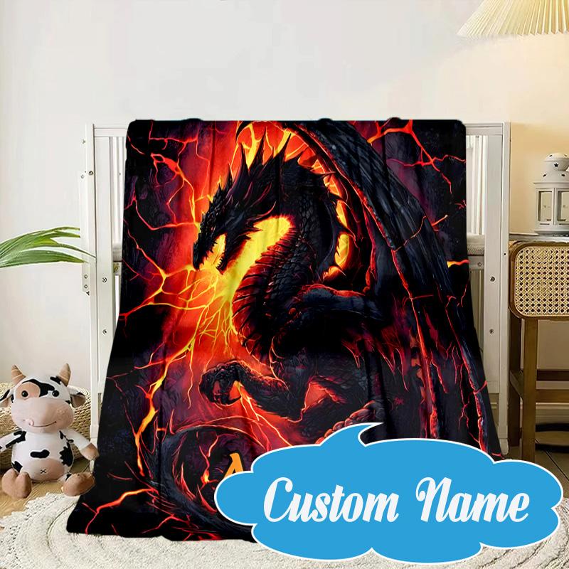 Custom Name Fiery Dragon's Majesty Blanket bed sofa Blanket Flannel Blanket for Camping, Hiking, Picnic Essentials,gift for Fan family