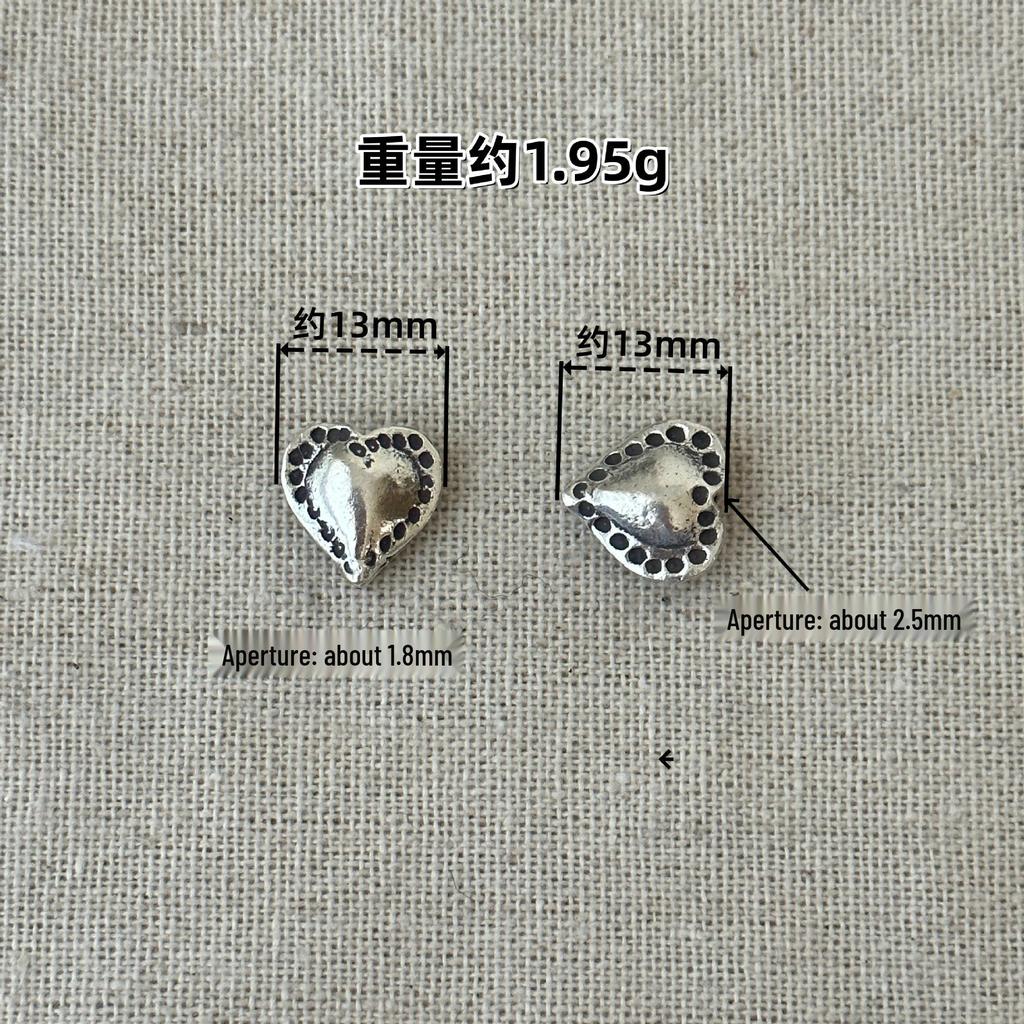 Handmade Thai Silver Antique Heart Spacer Beads for DIY Bracelet Accessories 0048