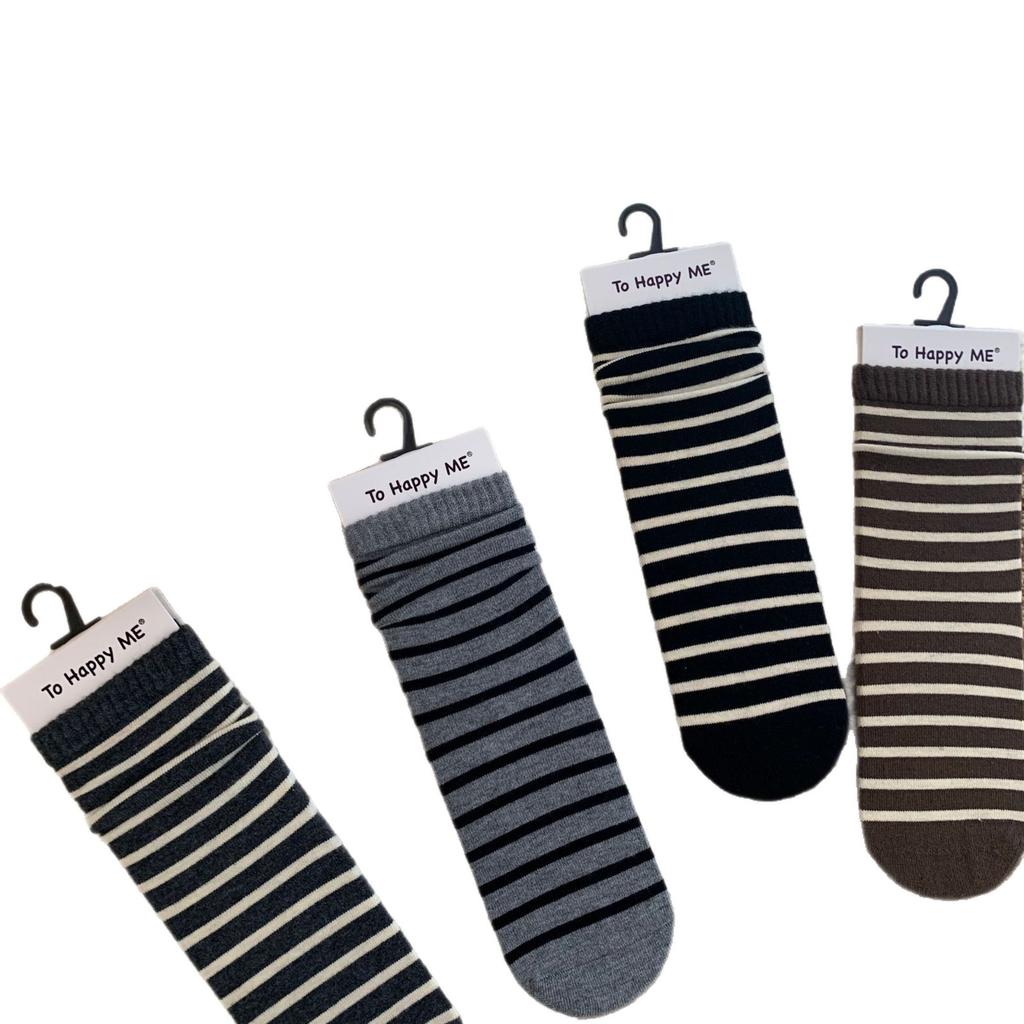 Boneless Wool Socks Mulberry Silk Straight Socks Maillard Striped Stacked Socks Single Needle Medium Tube Women'S Socks