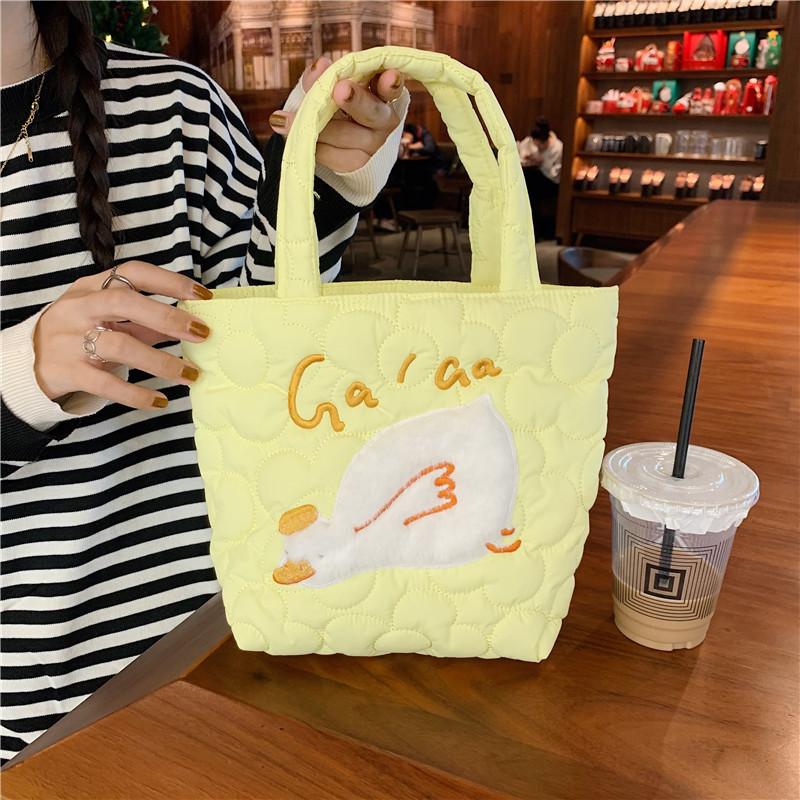

Cute Quilted Lunch Bag Small Handbag Women Portable Lunch Bag Korean Style Children School Lunch Pouch Picnic Food Storage Pouch