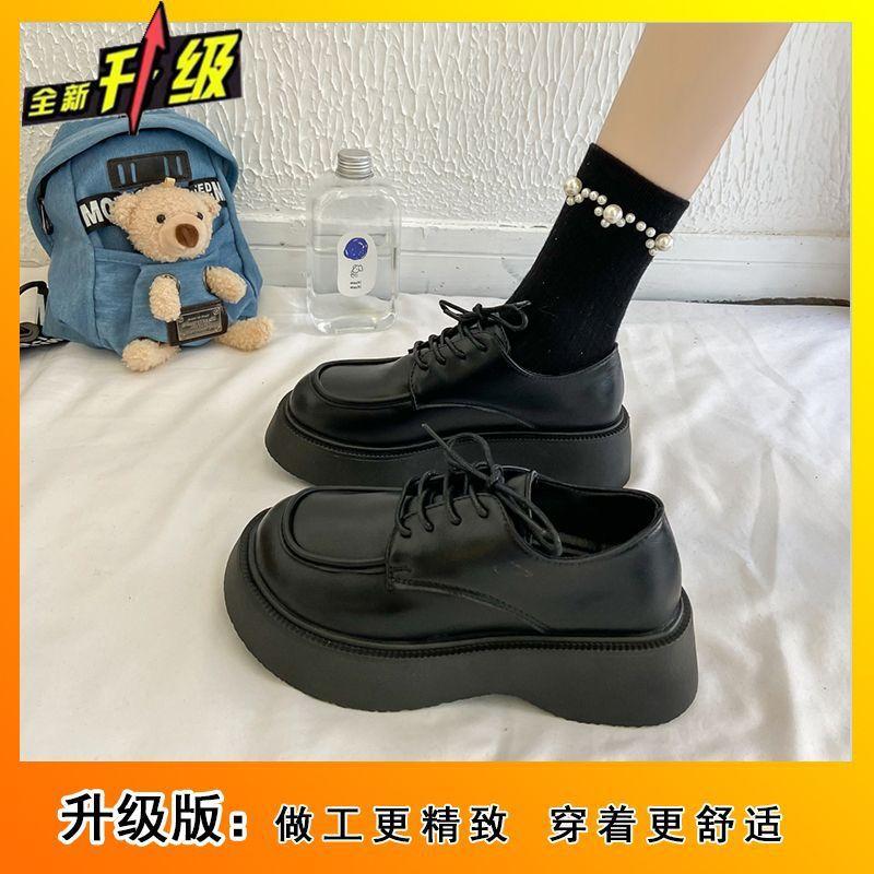 British style black small leather shoes women's 2025 spring and summer new fashion versatile height-increasing work shoes platform shoes children