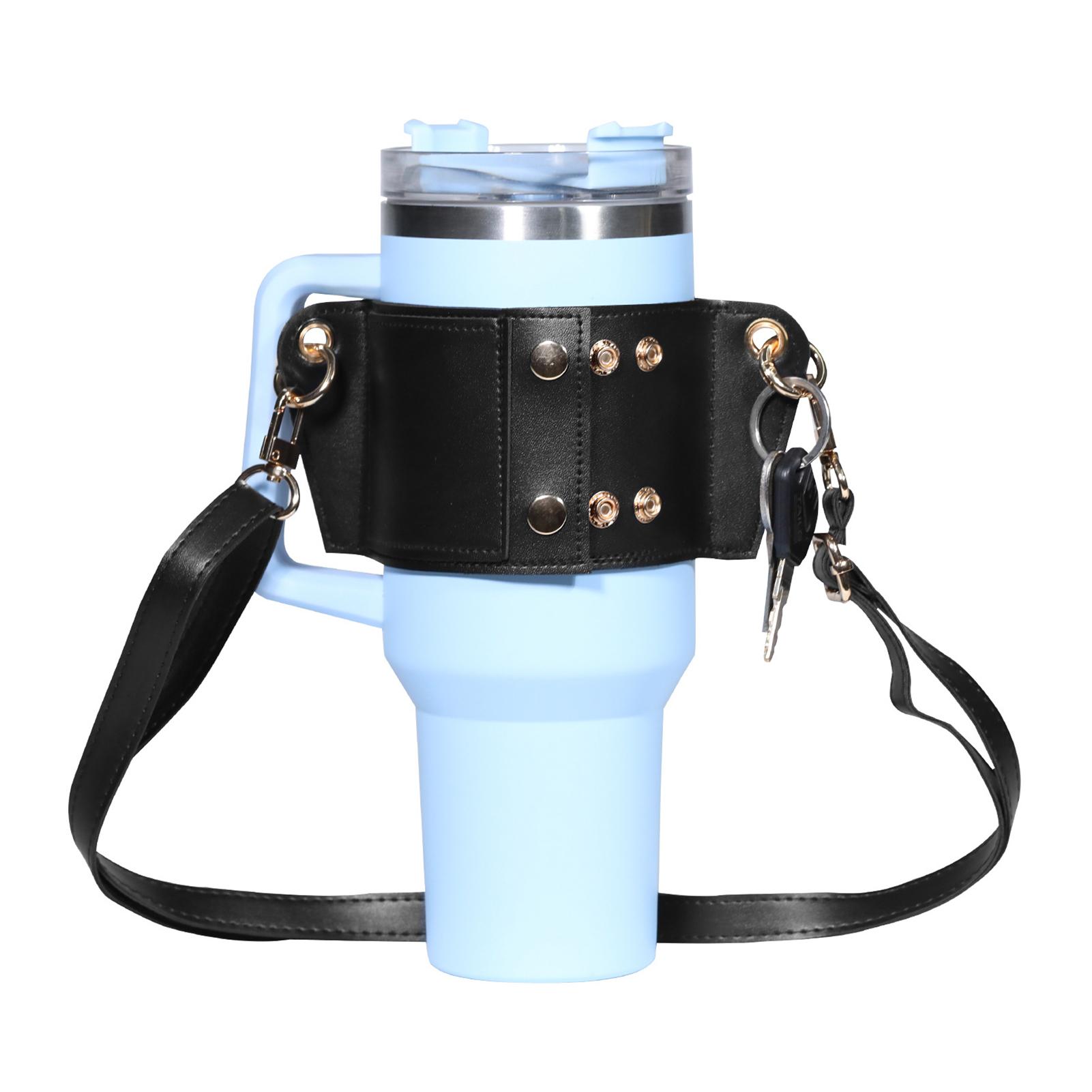 

High-Quality Pu Leather Cup Cover Adjustables Strap Water Bottle Holder For Ice King Cup For Gym Travel Office Work Commuting чорний
