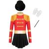 4Pcs Kids Girls Circus Magician Costume Complete Set: Long Sleeve Jumpsuit with Keyhole Back, Top Hat, Gloves & Wand for Halloween Show