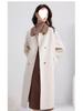 Women's Elegant Beige Woolen Mid-Length Coat, 2025 Winter French Casual, Petite Plus, Thick Outerwear