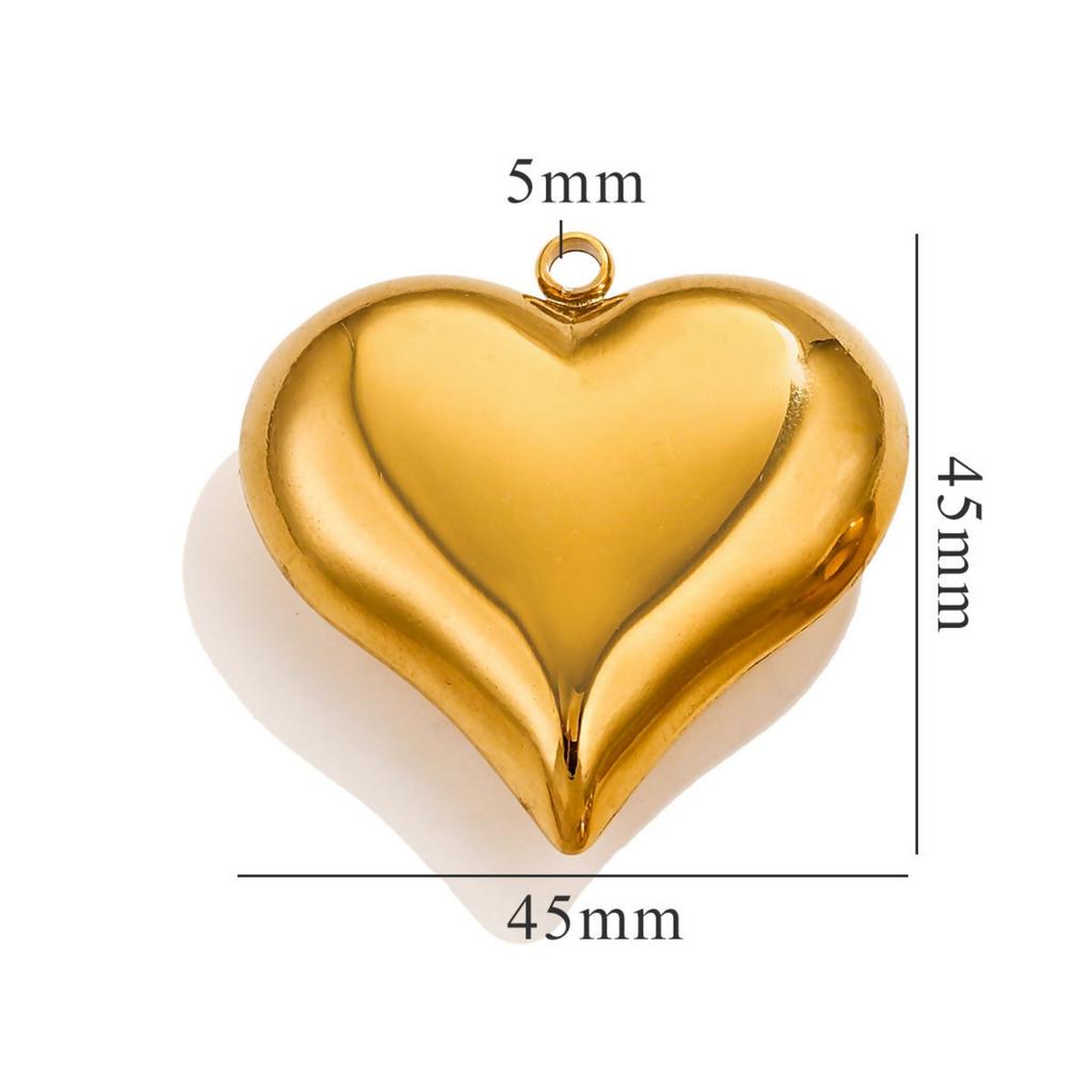 1pc 304 Stainless Steel Large Heart 3D Charms PVD Gold Plated Metal Earring Necklace Jewelry Making Findings Accessories