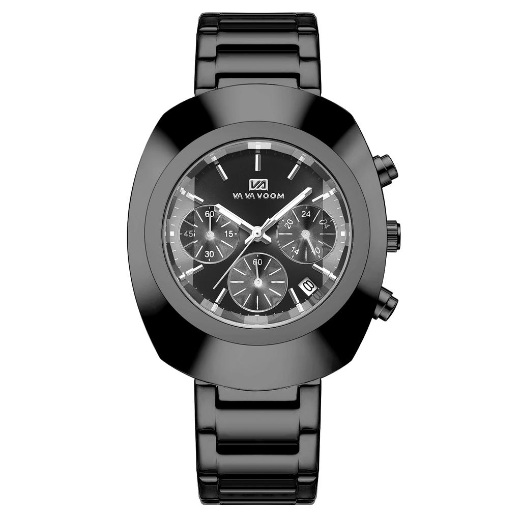 VA VA VOOM Brand Watch Men Sports Leisure Style Stainless Steel Strap Fashionable Oval Dial Multifunctional Running Second Watch