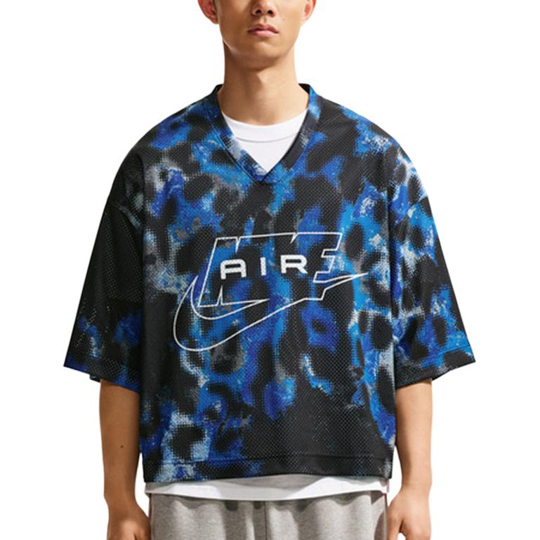 Nike Air T Shirts Men s Blue/Black V Neck Moderate IF1265-452 L
