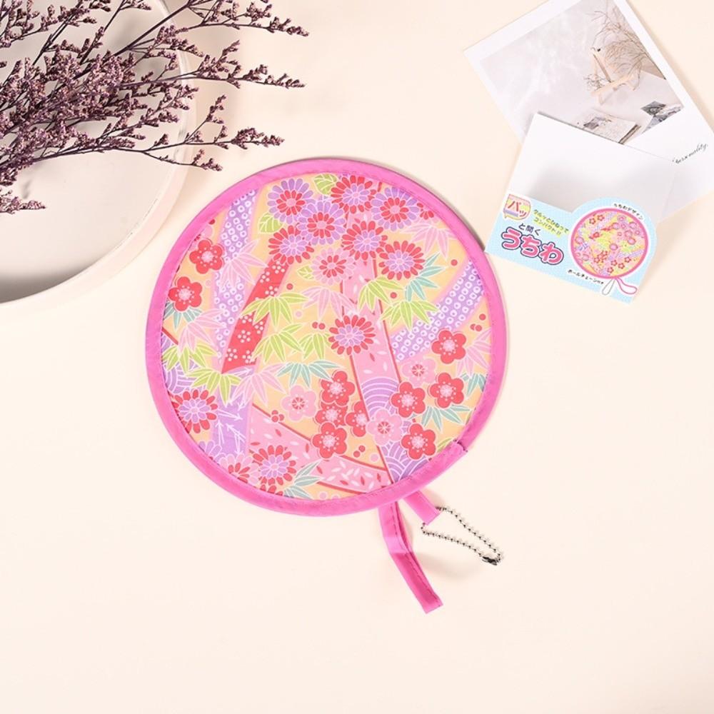 Floral Round Hand Fan Mini Pocket Cooling Fan New Handheld Folding Fan Outdoor Beach