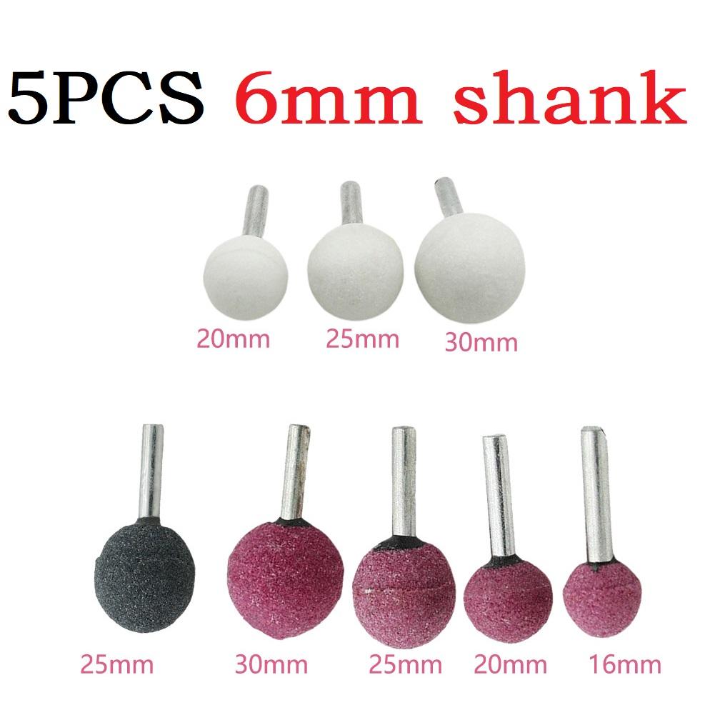 Power Tools Grinding Head Burr Drill Bit Set Carving Ceramic Mounted Point Good Coaxiality 16/20/25/30mm 5PCS Ball Shape