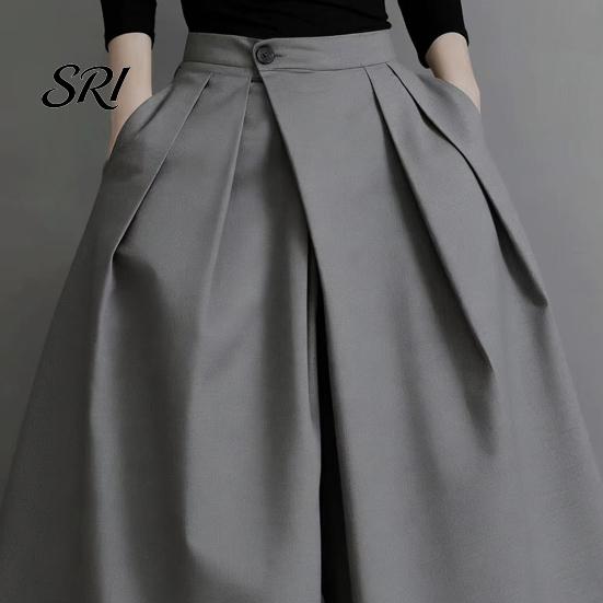 Comfortable Loose Fit Pants Women Pure Color Wide Leg Casual Trousers with Elastic Waist High Pleated Design Summer Leisure
