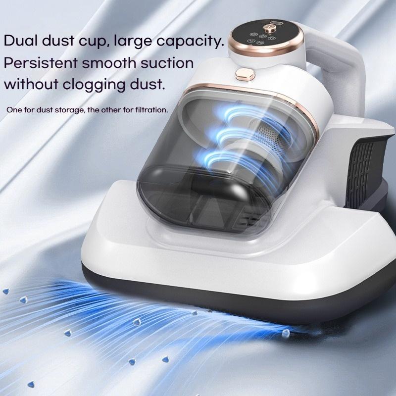 Home Cordless Mite Remover Vacuum, 10000Pa Suction, UV-C & HEPA, LED 3-Speed, Dual Dust Cup for Mattress Sofa Carpet Pet Hair