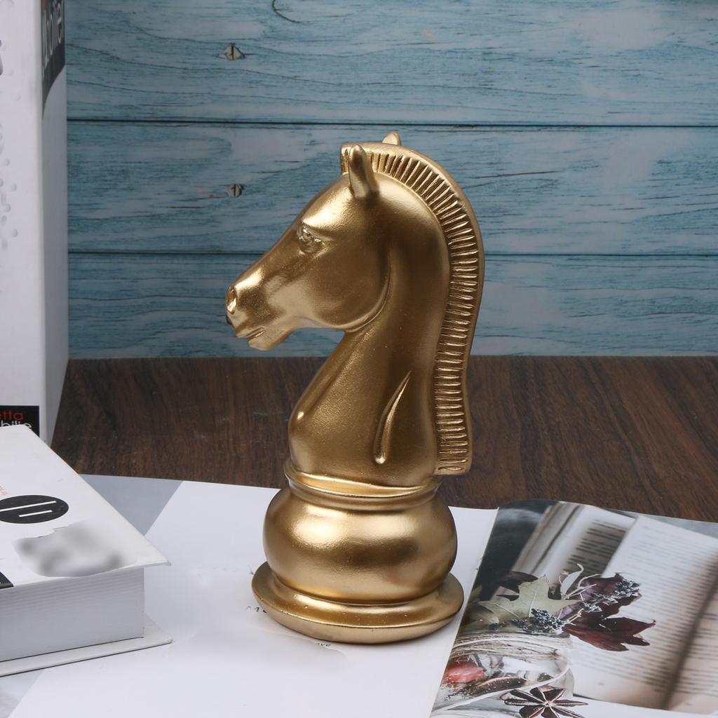 1pc International Chess Sculpture Decoration, Resin Chess Statue, Gold Chess Pieces Window Display Ornament, Creative Home Decor