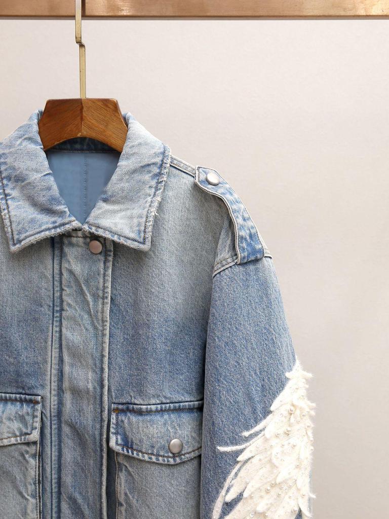 Denimjacke im koreanischen Stil mit Perlenkragen - Winter-Baumwollmantel für Damen