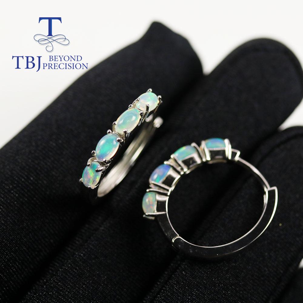 2022 Creolen-Ohrring, oval, 3 x 5 mm, natürlicher Äthiopien-Opal, Tansanit, Aquamarin, Edelstein, feiner Schmuck aus 925er Sterlingsilber für Frauen