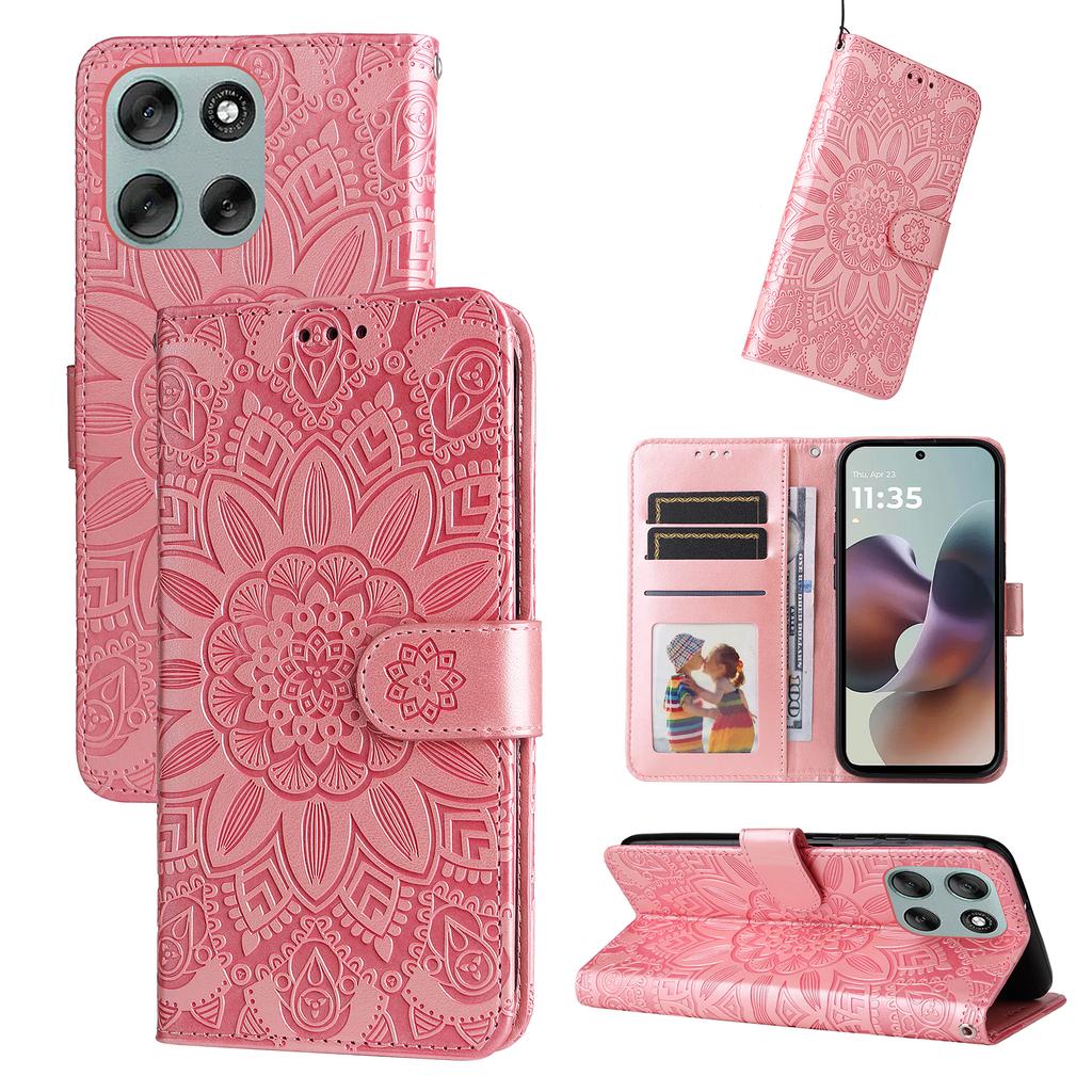 For Motorola Moto G56 5G Etui Solsikkeavtrykk Lær Lommebok Telefondeksel