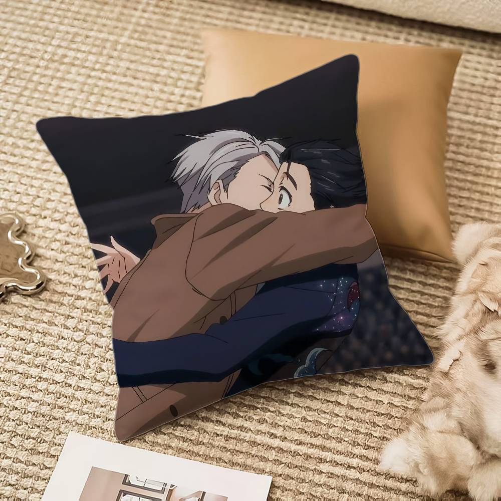 Y-Yuri On Ice Pillow Case Anti-dustmite Pillowcase Invisible Zipper Silky Short Plush Sofa Cushion Cover
